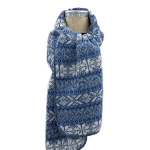 "Lækur" light blue scarf with nordic allover pattern made from Icelandic wool