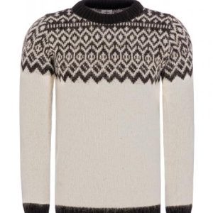 "Borg" wool sweater white, white wool sweater with black icelandic pattern, made from Icelandic wool