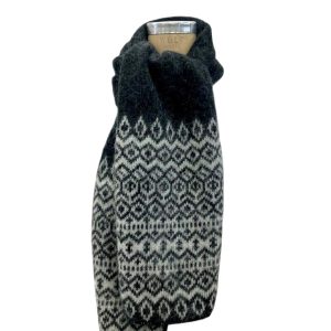 "Borg" black scarf Icelandic pattern, black woolen scarf with white Icelandic pattern made from Icelandic wool