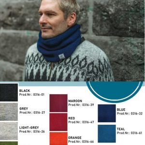 "Skjól"blue neckwarmer made from Icelandic wool lined with black fleece