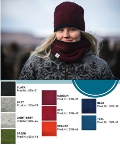 "Skjól" maroon neckwarmer, made from Icelandic wool, lined with black fleece
