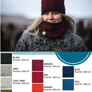 "Skjól" maroon neckwarmer, made from Icelandic wool, lined with black fleece