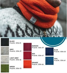 "Skjól" orange neckwarmer made from Icelandic wool lined with black fleece