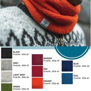 "Skjól" orange neckwarmer made from Icelandic wool lined with black fleece