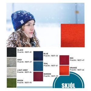 Skjól" fleece-lined beanie orange, orange wool beanie lined with black fleece made from Icelandic wool