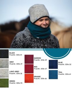 "Skjól" teal neckwarmer made from Icelandic wool, lined with fleece