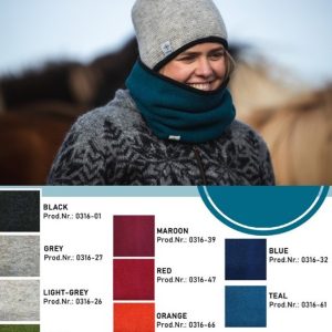 "Skjól" teal neckwarmer made from Icelandic wool, lined with fleece