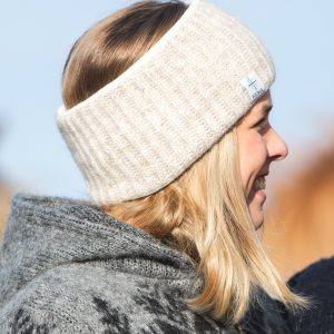 "Mjúkur" beige headband, lined with white fleece made from Icelandic wool