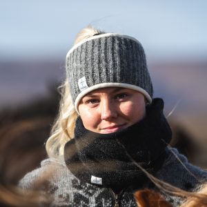"Mjúkur" dark gray headband lined with fleece made from Icelandic wool