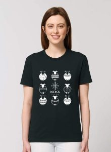 KIDKA Sheep Shirt - White sheep print on a black unisex t-shirt. Icelandic sheep with different patterns.