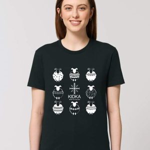 KIDKA Sheep Shirt - White sheep print on a black unisex t-shirt. Icelandic sheep with different patterns.