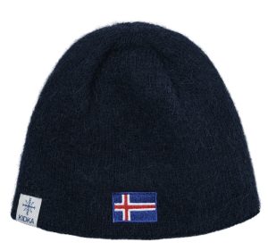 "Icelandic Flag" blue hat with embroidered icelandic flag made from icelandic wool