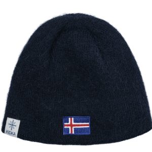 "Icelandic Flag" blue hat with embroidered icelandic flag made from icelandic wool