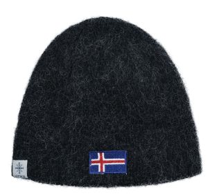 "Icelandic Flag"black hat with embroidered icelandic flag made from Icelandic wool