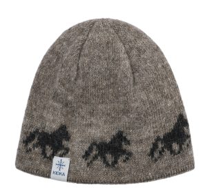 "Fákur" brown horse hat with dark brown horses made from Icelandic wool