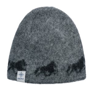"Fákur" gray horse hat with black horses made from Icelandic wool