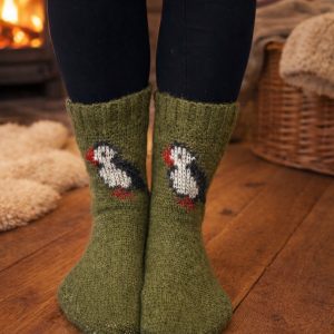 green puffin socks