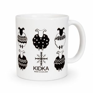 coffee mug with sheep print, sheep in icelandic sweaters